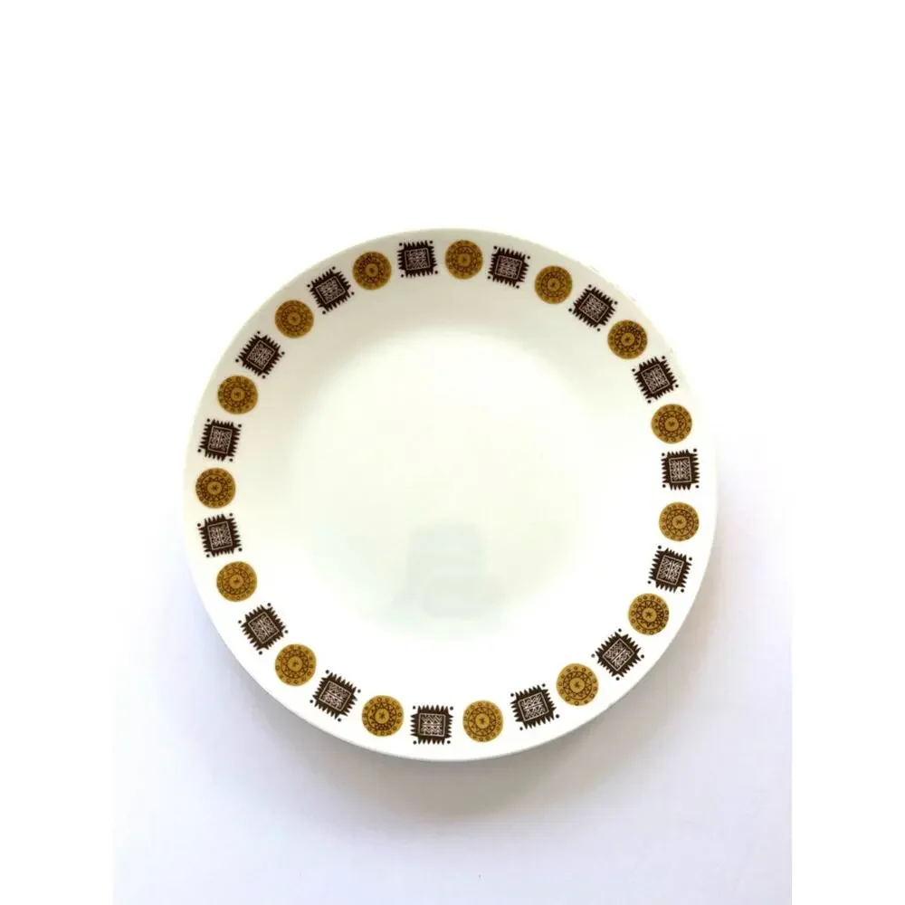 Vintage White Dinner Plate Harmony House Fine China 'Medallion' Pattern Brown